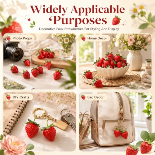 Artificial Red Strawberries - 120 Pcs Fake Fruit for Decoration & Display