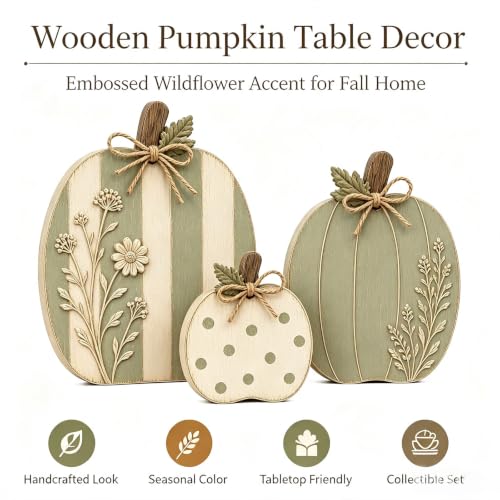 Rustic Wooden Pumpkin Trio Set - Fall Decor for Mantel & Entryway - 1 Set