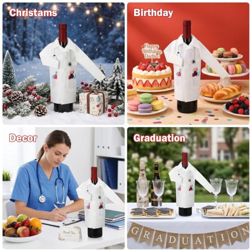 Doctor Coat Wine Bottle Cover with Syringe and Capsule Accessories - Graduation & Retirement Gift