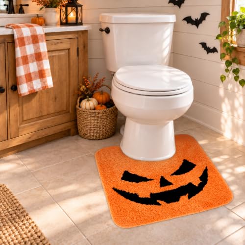 Halloween Pumpkin Bathroom Rug - U-Shaped Toilet Mat, Non-Slip, 20x24 Inch