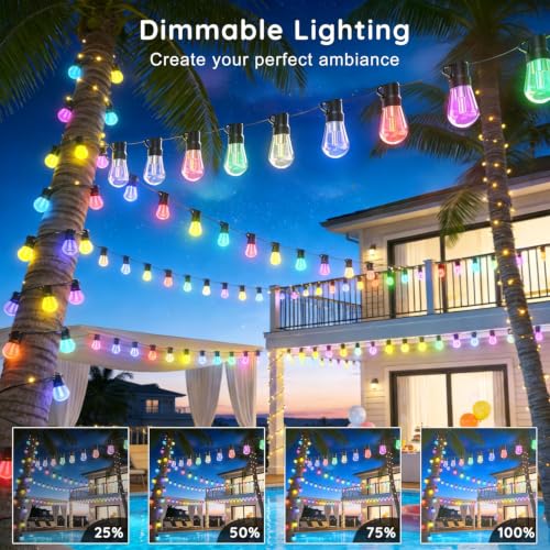 300FT RGB+IC Outdoor String Lights Dimmable Waterproof LED Bulbs - Multicolor DreamColor Chasing Lighting