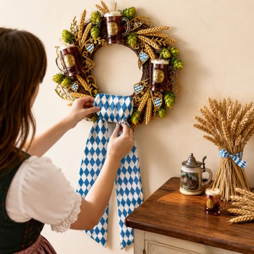 Oktoberfest Wreath Sash Set - Blue Checkered Front Door Decor