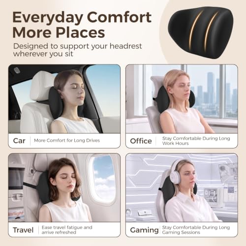 BABUR Ergonomic Memory Foam Car Headrest Pillow Black Dual-Wing Support