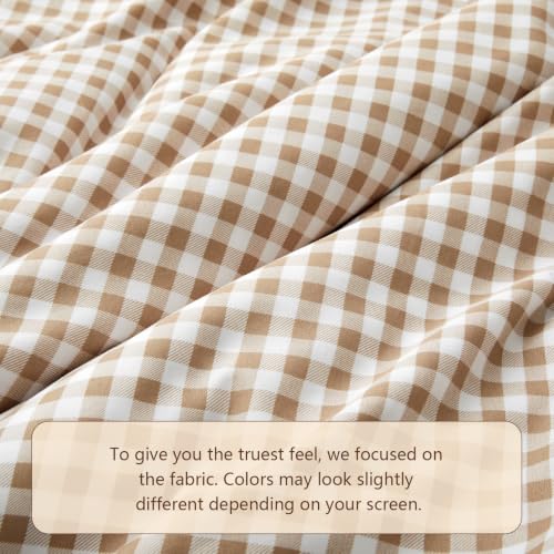 Taupe Gingham Ruffle Queen Bed Sheet Set - Microfiber Plaid Bedding