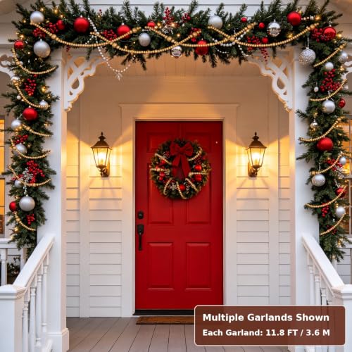 Gold Christmas Wood Bead Garland 12 FT Farmhouse Boho Tree Decor - Gold-12ft