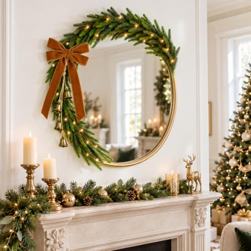 Fayoo 3.9ft Norfolk Pine Christmas Mirror Garland with Lights - Brown Variation