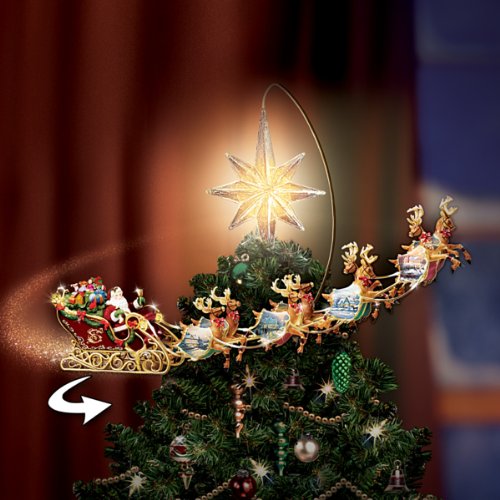Thomas Kinkade Animated Christmas Tree Topper with Rotating Santa & Illuminated Star