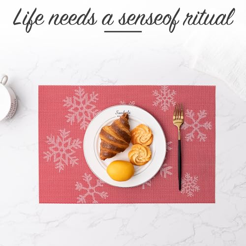 Christmas Snow Red Placemats Set of 4 - Heat-Resistant Non-Slip Table Mats