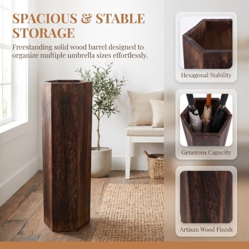 Rustic Wooden Umbrella Stand - Large Capacity Indoor Barrel Shape Organizer