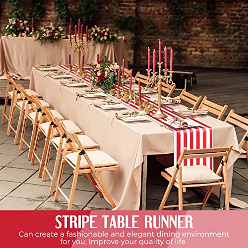 Breling 6 Pieces Red and White Striped Table Runners - 12 x 108 Inch - Classic Decorative Table Linens for Indoor & Outdoor Events