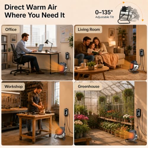 1500W Greenhouse Heater with Thermostat, Fast Heating for Grow Tents and Gardens