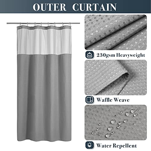 N&Y HOME Waffle Weave Shower Curtain with Snap-in Fabric Liner & 12 Metal Hooks Set - Hotel Style, Waterproof & Washable, Heavyweight Fabric & Mesh Top Window - 71x72, Teal