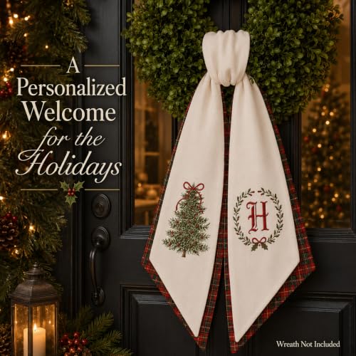 Personalized Christmas Wreath Sash Set - Monogram Embroidered Holiday Decor M