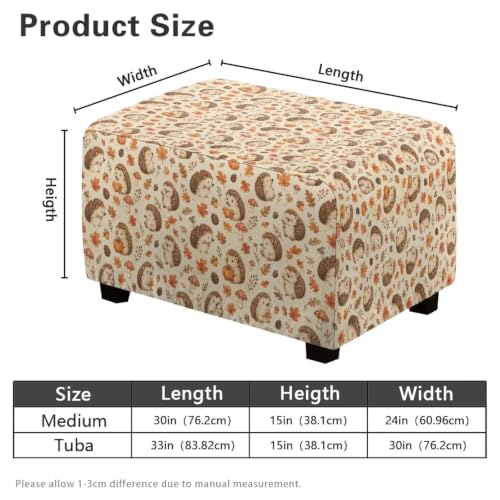 Autumn Maple Hedgehog Ottoman Cover - Stretch Rectangular Slipcover for 30''-33'' Ottoman Footstools