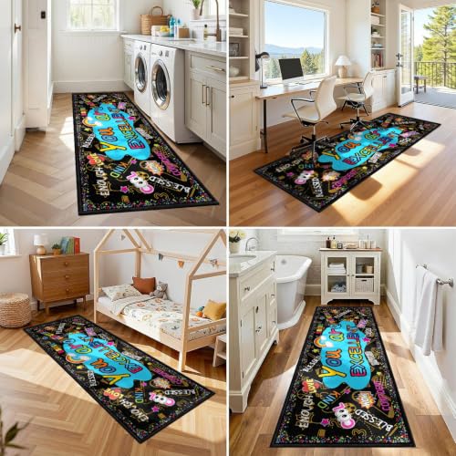 Positive Affirmations Classroom Rug 2x6ft - Colorful Kids Playroom Carpet