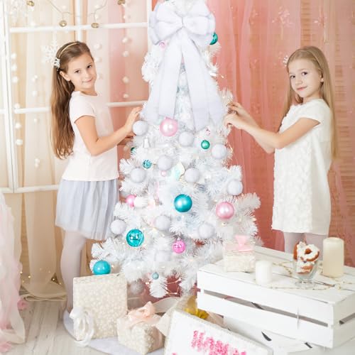 White Christmas Tree Decor Set with Faux Fur Bow Skirt and Ornaments