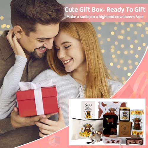 Highland Cow Gift Set with Tumbler Mug Makeup Bag Socks Keychain & Clips