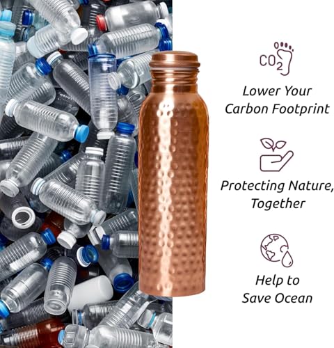 Pure Copper Water Bottle 34oz - Handcrafted Hammered Ayurvedic Drinking Bottle for Daily Hydration