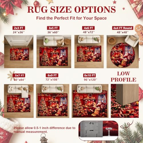 Christmas 6x9 Area Rug with Santa Design - Washable Non-Slip Living Room Decor