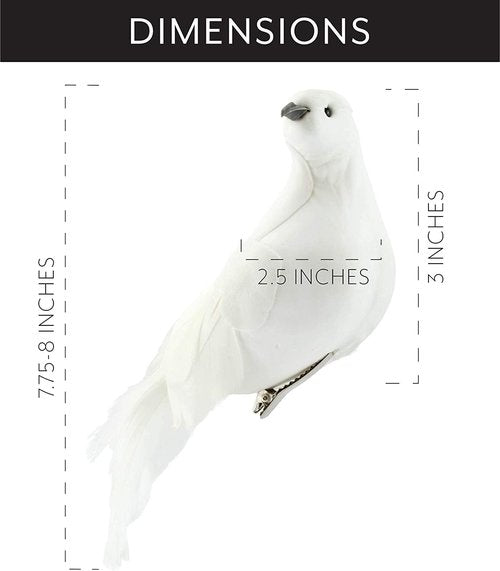 Darware Large White Doves - Set of 3 | 8-Inch Long Artificial Dove Figures for Christmas & Wedding Decor