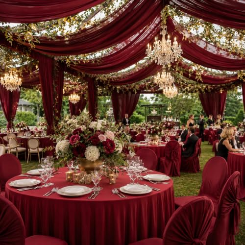 Red Round Tablecloth 72 Inch - 2 Pack Washable & Wrinkle Resistant for Holiday & Event Decor