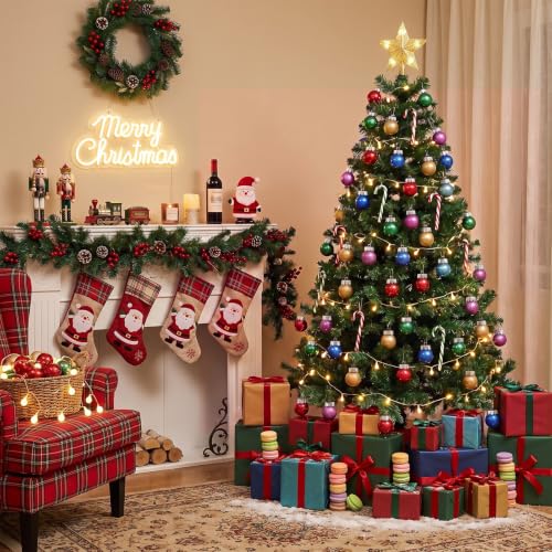 24PCS Multicolor Christmas Ball Ornaments 1.57 Inch Glitter Shatterproof