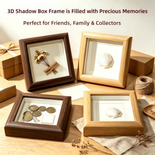 Wood Color 2-Pack Shadow Box Picture Frames 4x4 Inch Deep Glass DIY Display