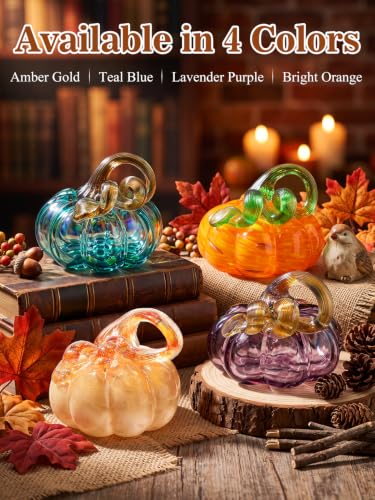 Handblown Glass Pumpkin Decor for Fall Table and Mantel Display