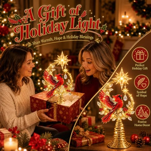 Cardinal Heaven's Light Tree Topper - Cardinal Christmas Tree Topper 1PCS