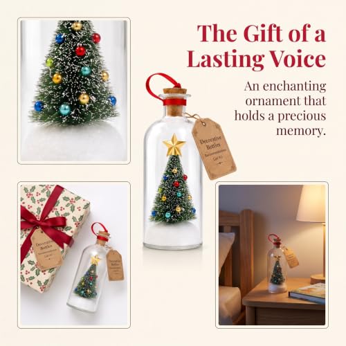 2 Pcs Recordable Christmas Tree in a Bottle Ornament with Snowy Mini Trees - Holiday Keepsake