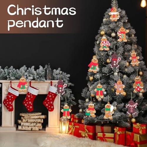 Gingerbread Man Christmas Ornaments Set - 12 Plastic Holiday Decorations