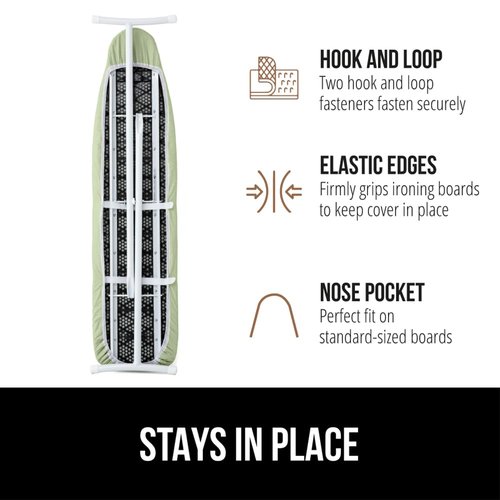 GORILLA GRIP The Original Ironing Board Cover and Pad, Silicone Coating, 400°F Scorch Resistant Thick Padding, Heavy Duty Iron Covers Standard Boards, Hook and Loop Fastener Strap, Sage 15x54
