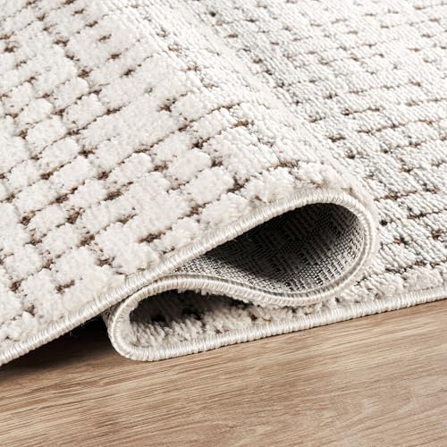 Abani Cream Runner Rug 2'6 x 6' Grid Pattern Non-Shedding Entryway Floor Mat