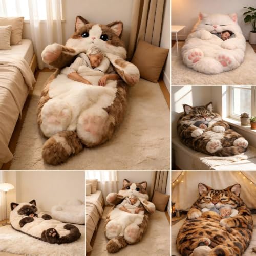 Giant Cat Shaped Sleeping Bag for Adults - Cat A - Plush Lounge Blanket
