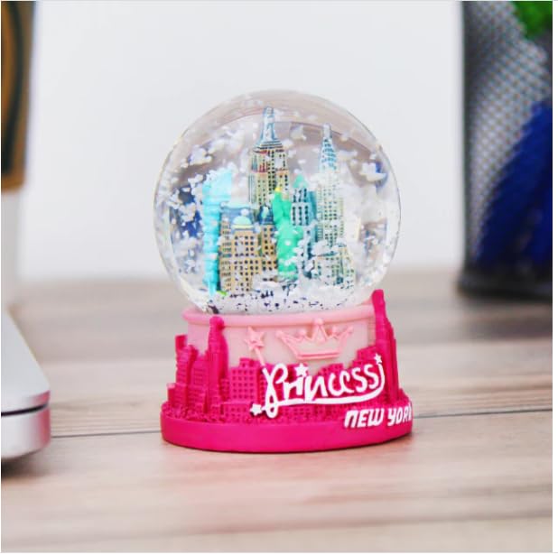 Pink NYC Skyline Snow Globe with Statue of Liberty - 45mm Collectible Decor