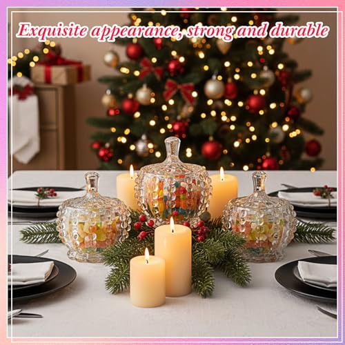 12 Pcs Christmas Glass Candy Jars with Lids - Crystal Decorative Cookie & Snack Containers - Cute Jewelry Box - Home Party Wedding Decor