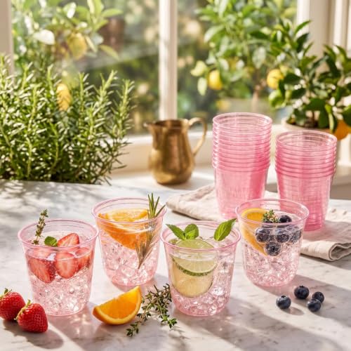 Pink Disposable Plastic Cups 12oz, 50 Pack for Parties and Events