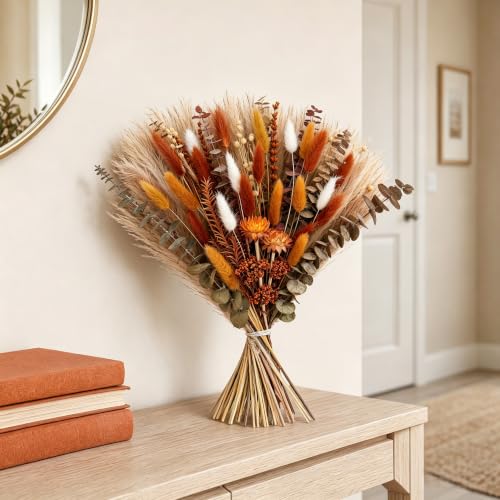 Umero Natural Dried Flower Bouquet - 17 Inch Boho Fall Pampas Grass - Orange Variation
