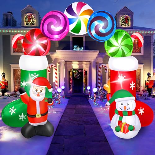 7.8FT Christmas Inflatable Archway with Santa Snowman & LED Lights - Yard Decor