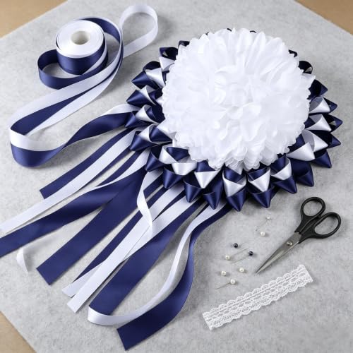 Artificial Homecoming Mum Flowers Set - White, 7.5 Inch & 4.5 Inch, 8 Pieces