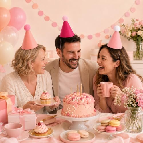 Pink Felt Party Hats for Stuffed Animals, Mini Celebration Accessories