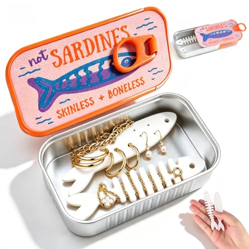 Sardines Jewelry Box Organizer with Fish-Shaped Holders for Rings and Necklaces