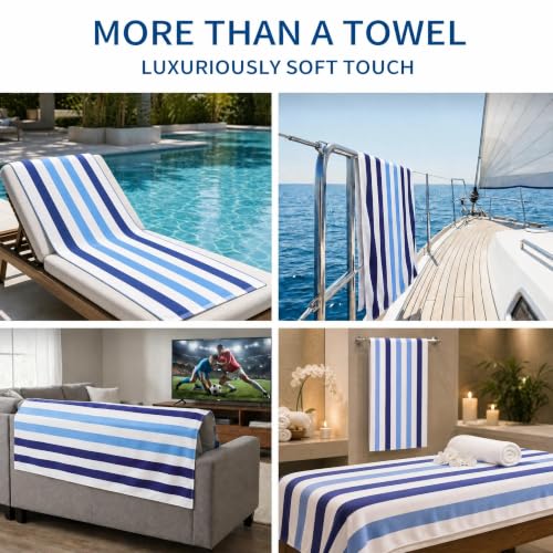 Lightweight Blue Cabana Stripe Beach Blanket 35 x 70 Outdoor Mat - Portable & Multi-Purpose