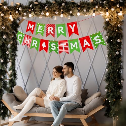 Christmas Banner Holiday Decorations Paper Sign with String for Wall Fireplace Windows