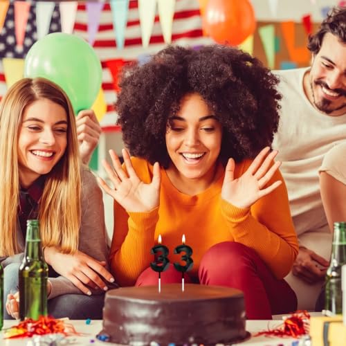 Black 33 Birthday Candles for Cake - 2 Pcs 33 Number 3 Decorative Toppers