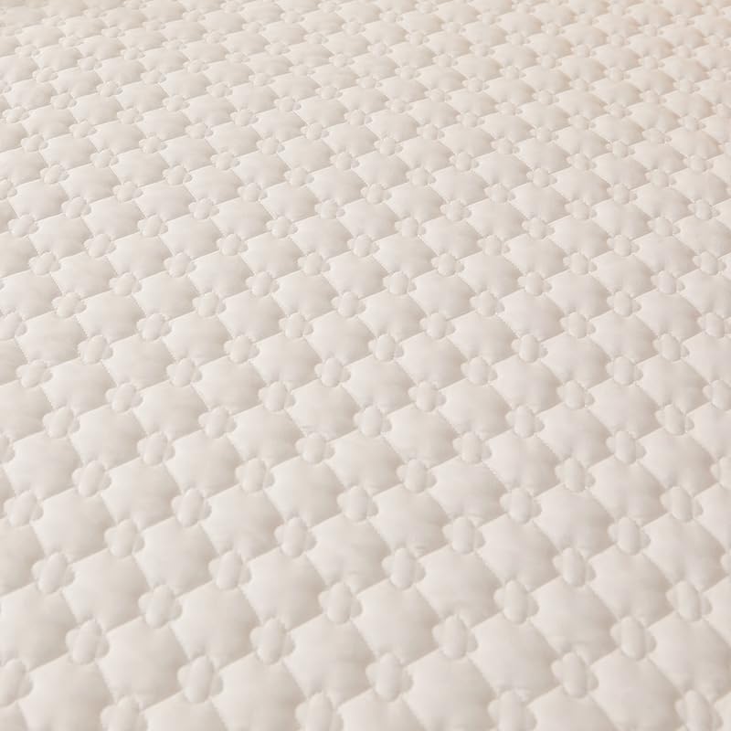 Queen White Plaid Quilted Bedspread with Ruffle Lace Decor