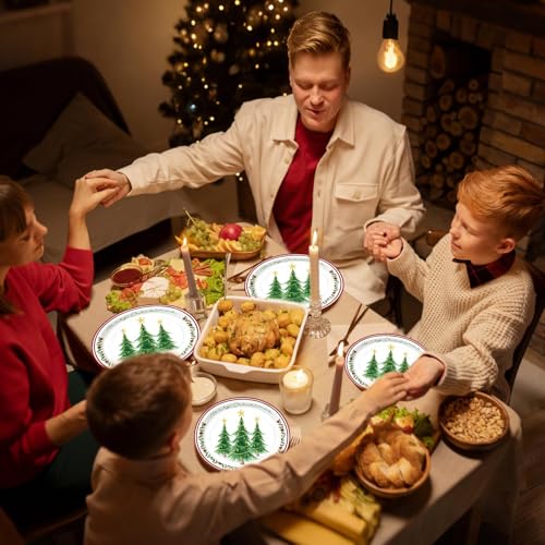 Christmas Tree Oval Paper Plates 10x12 Inches - Holiday Disposable Dinnerware, Merry Christmas Tableware for Xmas Party Supplies