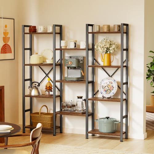 Huuger 4 Tier Bookshelf - Rustic Brown, 55-Inch Tall with 11 Open Shelves - Versatile Storage & Display