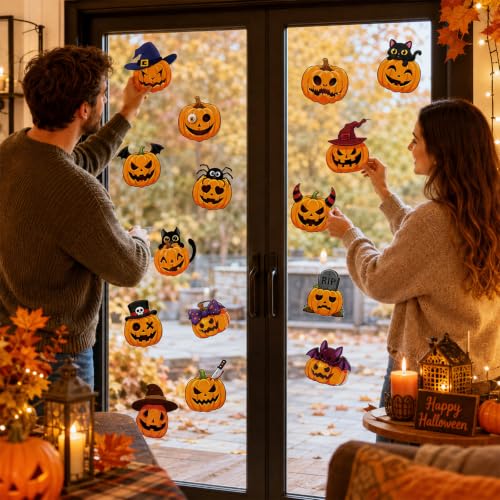 Halloween Gel Window Clings Assorted Evil Pumpkin Decorations - 32 Pieces
