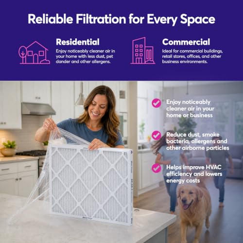BNX TruFilter 10x24x1 Air Filter Pack - MERV 8 Electrostatic HVAC Dust Pet Mold